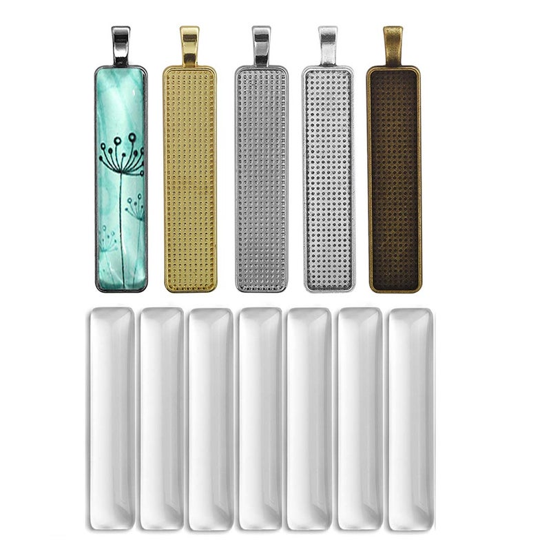 DROLE 60Pcs Rectangle Bezel Blanks and Cabochons-30Pcs Metal Bezel Cabochon Settings with 30Pcs Cabochon for Jewelry Making Mixed - Image 1